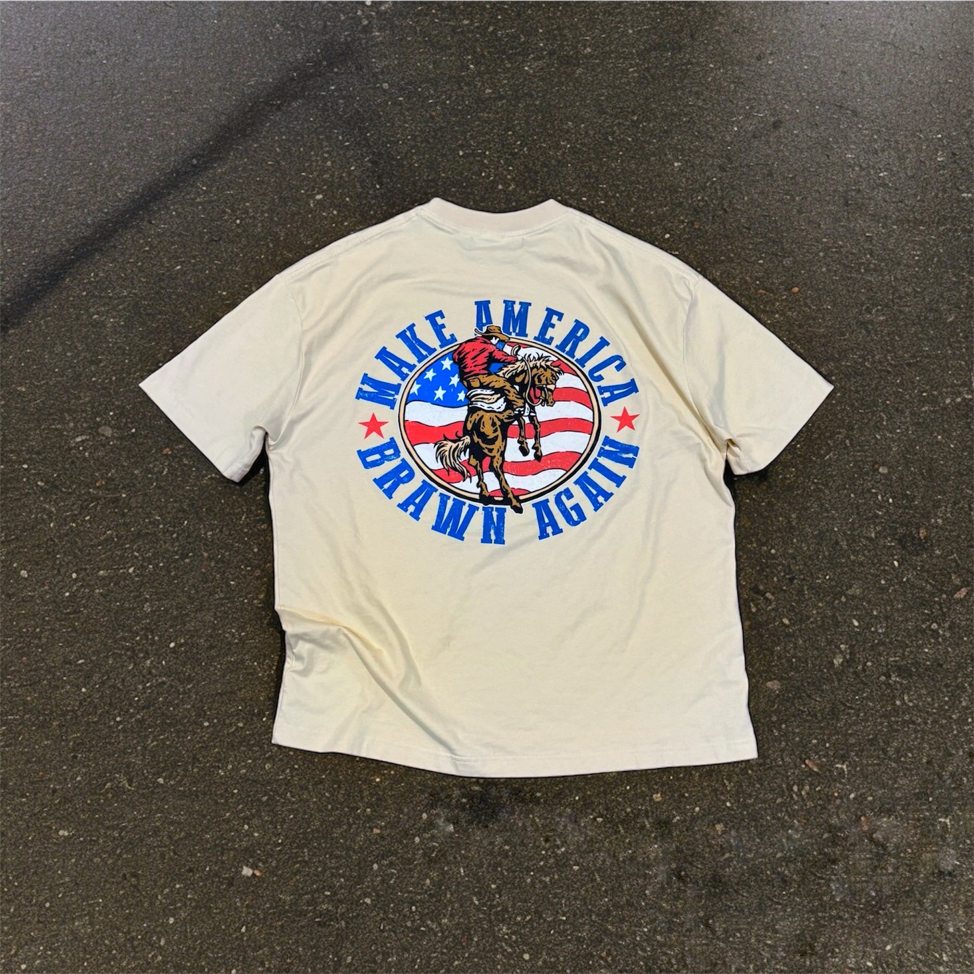 Make America Brawn Again - Heavyweight Oversized Graphic Tee - Cream