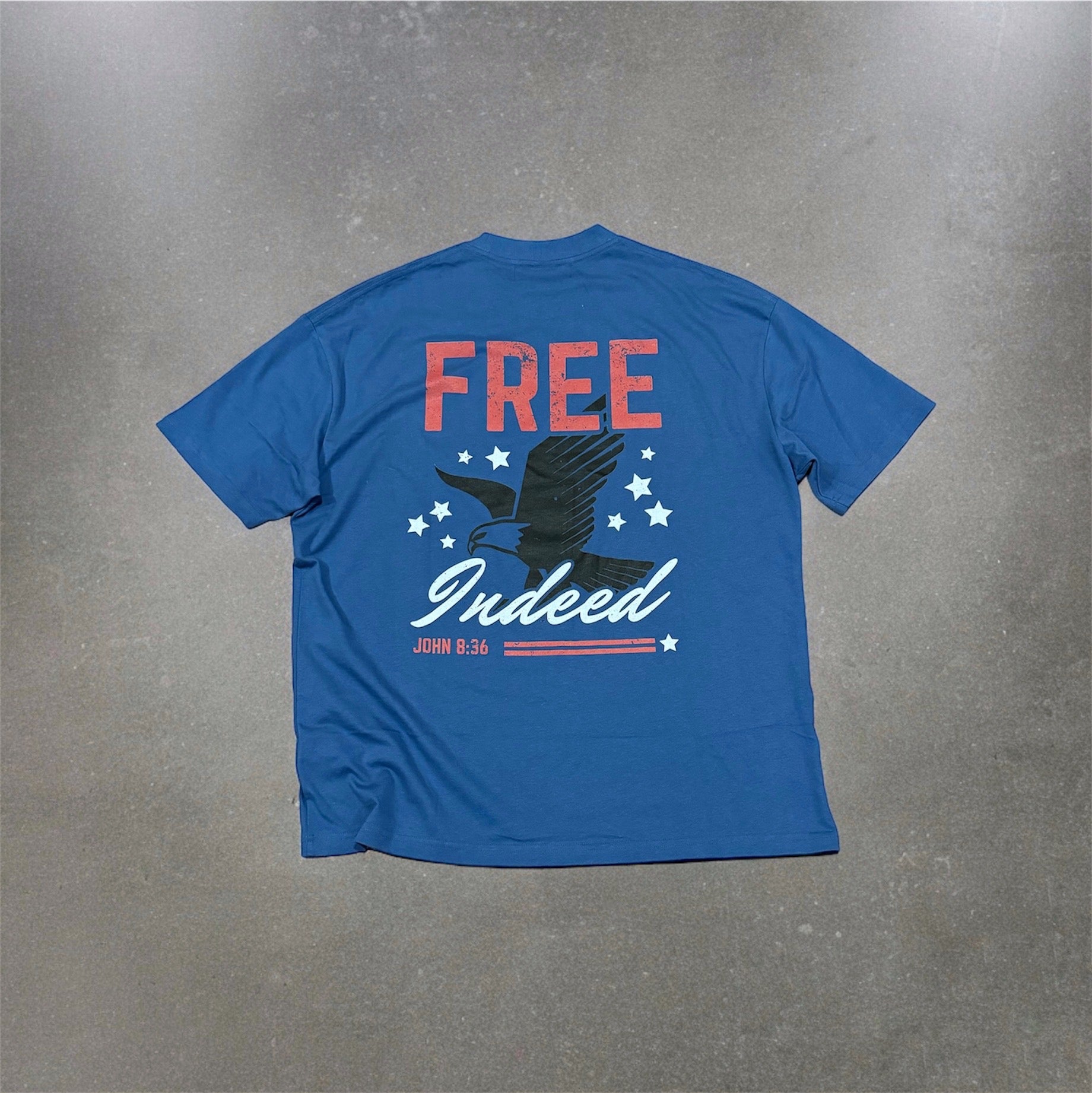 Free Indeed - Heavyweight Oversized Graphic Tee - Liberty Blue